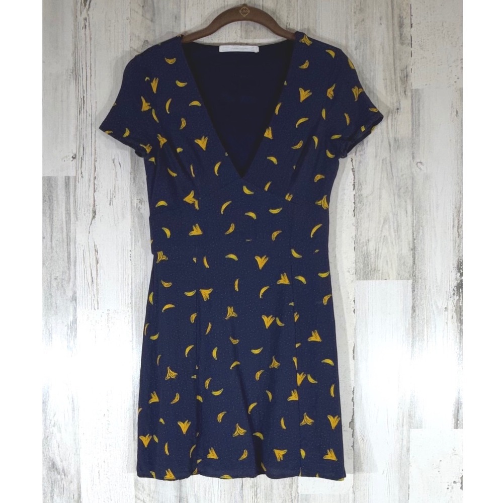 ZARA Trafaluc Navy Blue‎ Yellow Banana Print Mini Dress XS Heated Rivalry READ